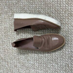 Vince Sanders Neutral Taupe Patent Leather Platform Slip On Loafers Size 10